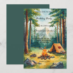 invitación de cumpleaños para fiesta de camping de
