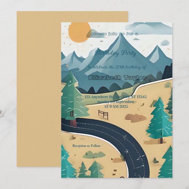 invitación de cumpleaños para fiesta de camping de (Anverso / Reverso)