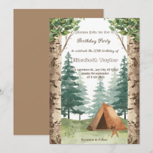 invitación de cumpleaños para fiesta de camping de