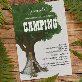 Invitación de cumpleaños para fiesta de camping mo