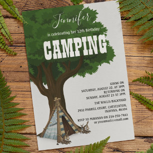 Invitación de cumpleaños para fiesta de camping mo