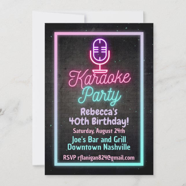 Invitación de cumpleaños para fiesta de canto de k (Anverso)