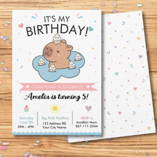 Invitación de cumpleaños para fiesta de capibara e
