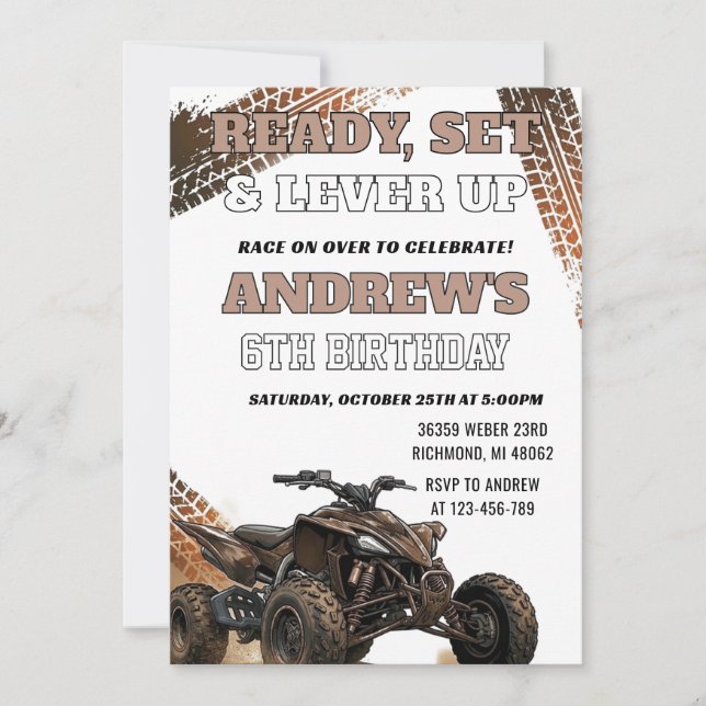 Invitación de cumpleaños para fiesta de carreras d (Anverso)