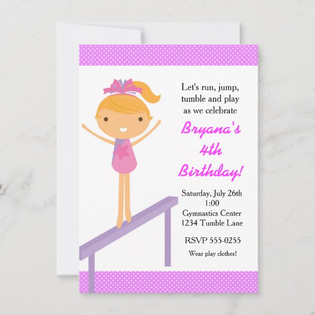 Invitación de cumpleaños para fiesta de chicas gim (Anverso)