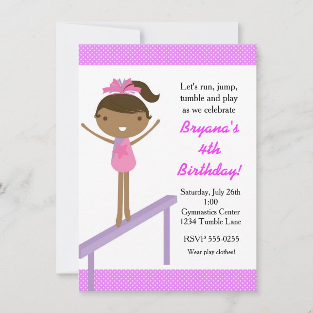 Invitación de cumpleaños para fiesta de chicas gim (Anverso)