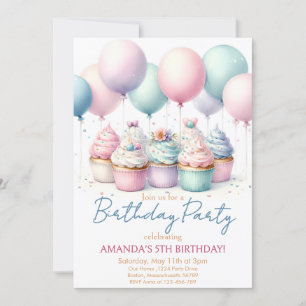 Invitación de cumpleaños para fiesta de cupcakes
