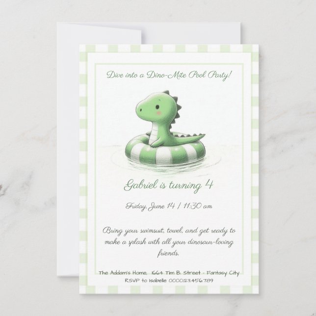 Invitación de cumpleaños para fiesta de dinosaurio (Anverso)