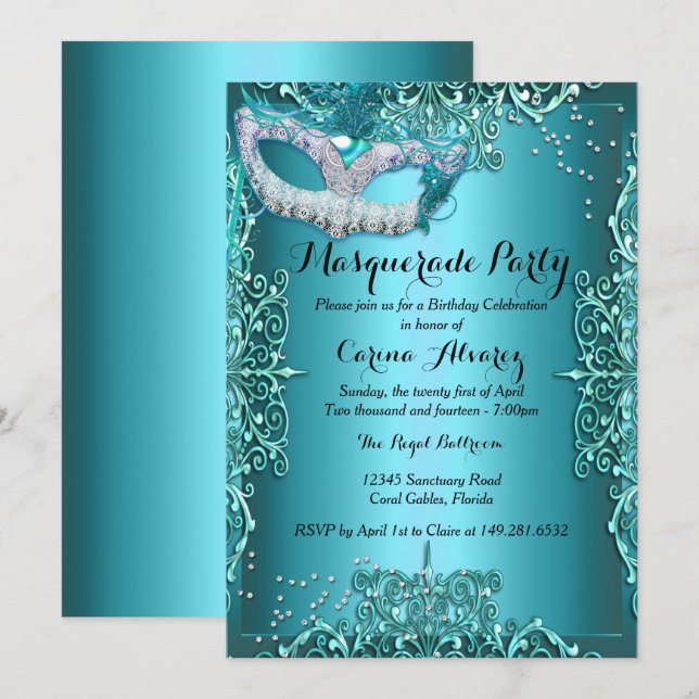 Invitación de cumpleaños para fiesta de disfraz de (Anverso / Reverso)
