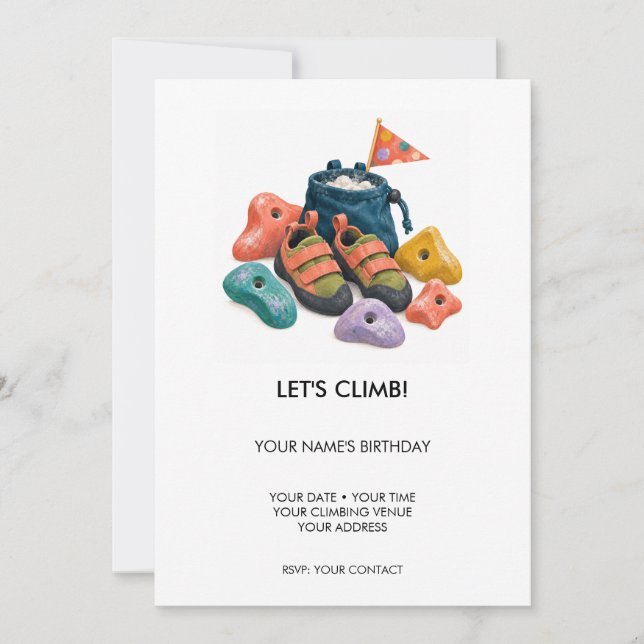 Invitación de cumpleaños para fiesta de escalada e (Anverso)