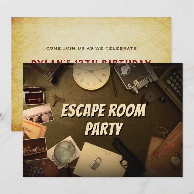 Invitación de cumpleaños para fiesta de escape de  (Anverso / Reverso)