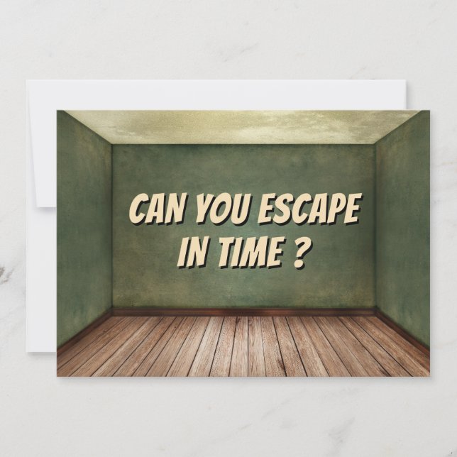Invitación de cumpleaños para fiesta de escape roo (Anverso)