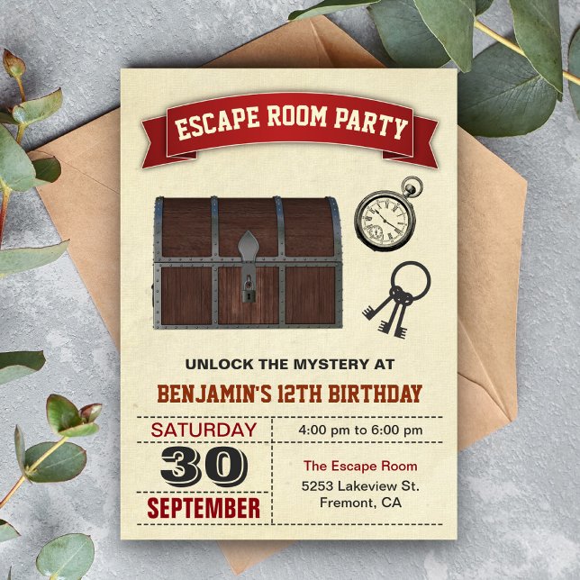Invitación de cumpleaños para fiesta de escape roo (Subido por el creador)