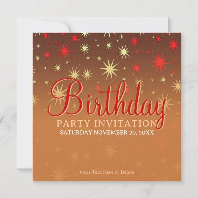Invitación de cumpleaños para fiesta de estrellas  (Anverso)