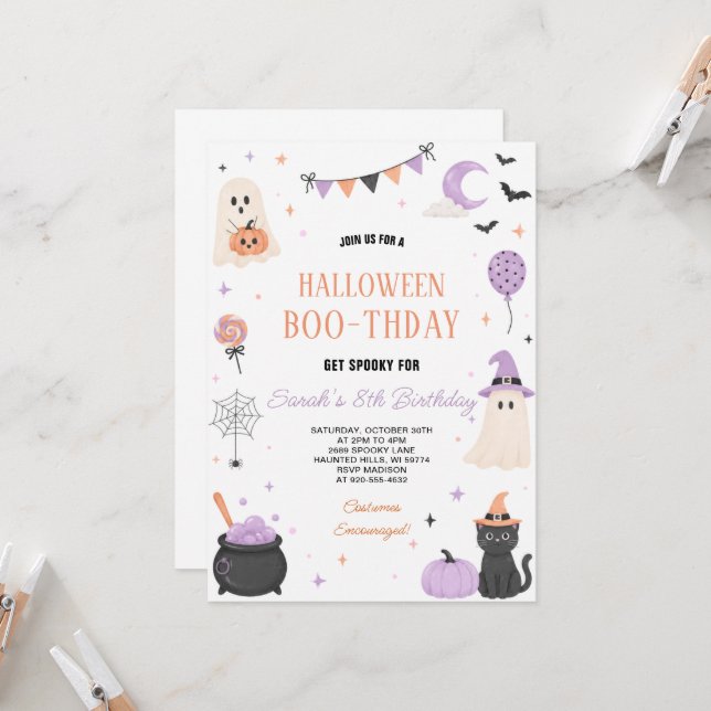 Invitación de cumpleaños para fiesta de fantasmas  (Anverso/Reverso In Situ)