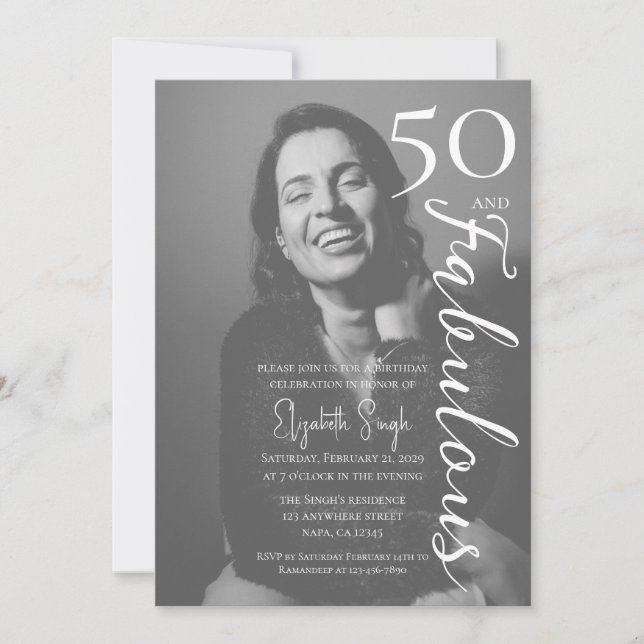 Invitación de cumpleaños para fiesta de fotos 50 y (Anverso)