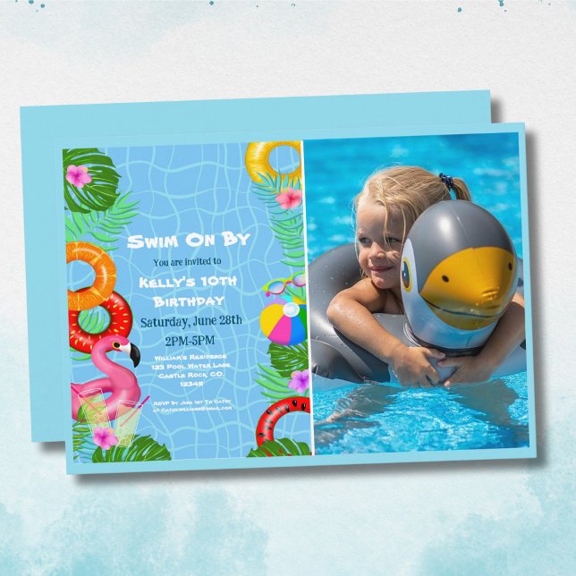 Invitación de cumpleaños para fiesta de fotos dive (Cute pool invitation that has your photo to make it even more adorable. )