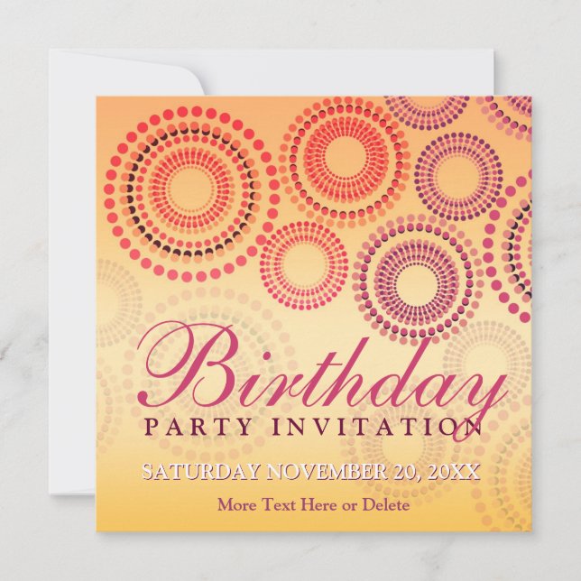 Invitación de cumpleaños para fiesta de fuegos art (Anverso)