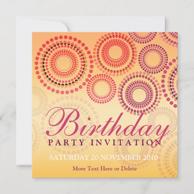 Invitación de cumpleaños para fiesta de fuegos art (Anverso)