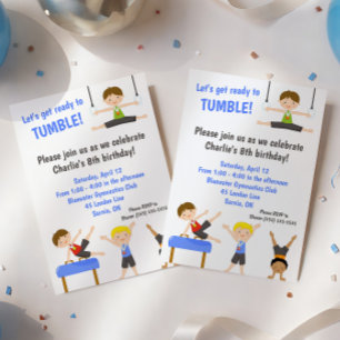 Invitación de cumpleaños para fiesta de gimnasia p