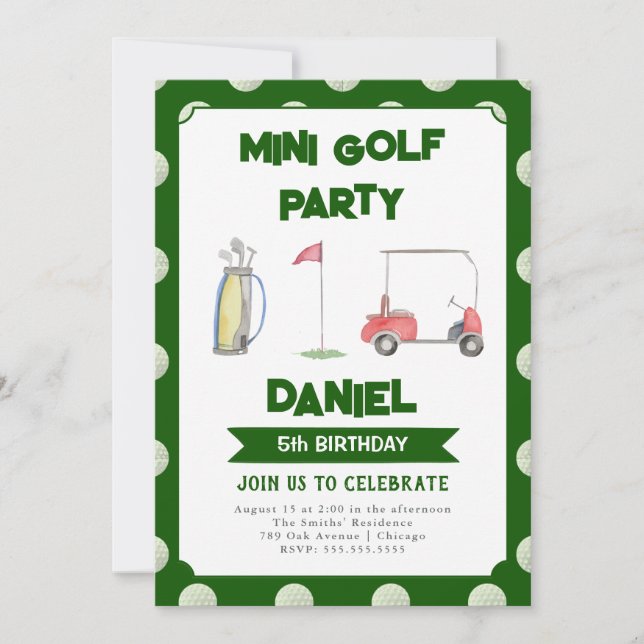 Invitación de cumpleaños para fiesta de golf de cu (Anverso)