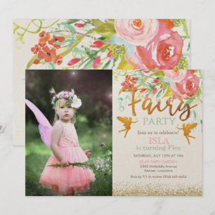 Invitación de cumpleaños para fiesta de hadas para