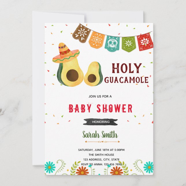 Invitación de cumpleaños para fiesta de Holy Guaca (Anverso)