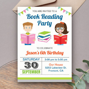 Invitación de cumpleaños para fiesta de lectura de