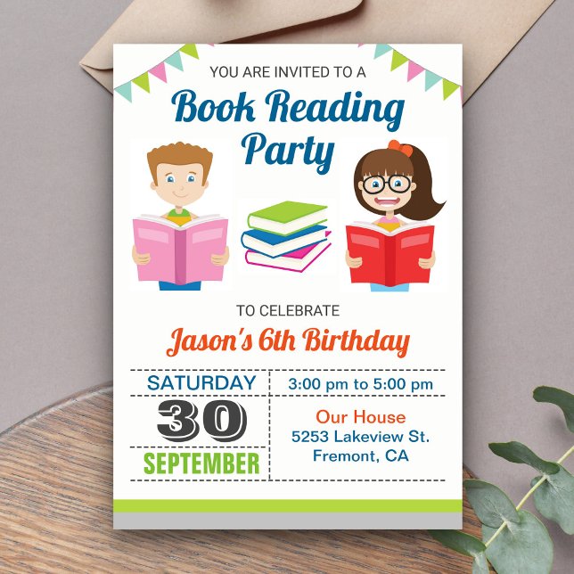 Invitación de cumpleaños para fiesta de lectura de (Subido por el creador)