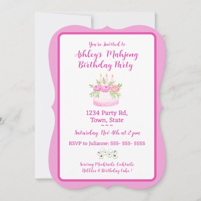 Invitación de cumpleaños para fiesta de Mahjong co (Anverso)
