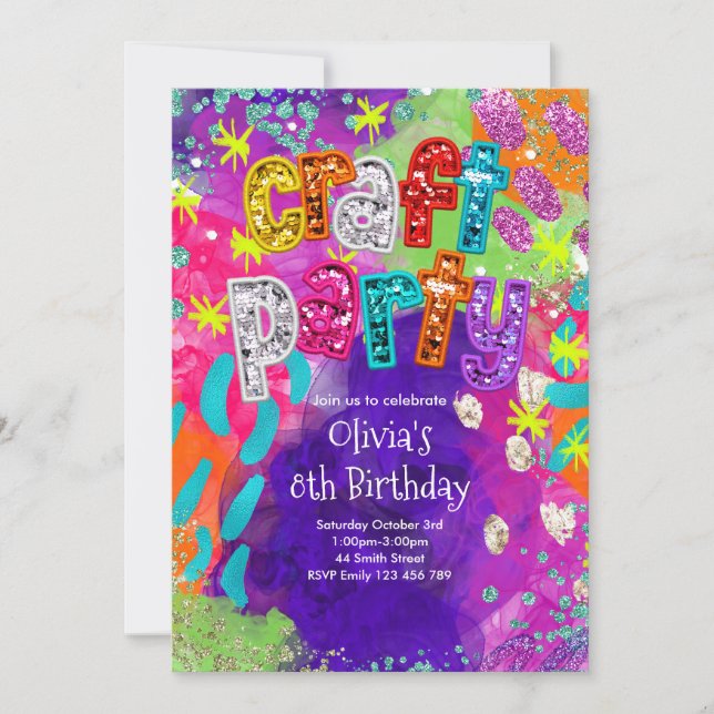Invitación de cumpleaños para fiesta de manualidad (Anverso)