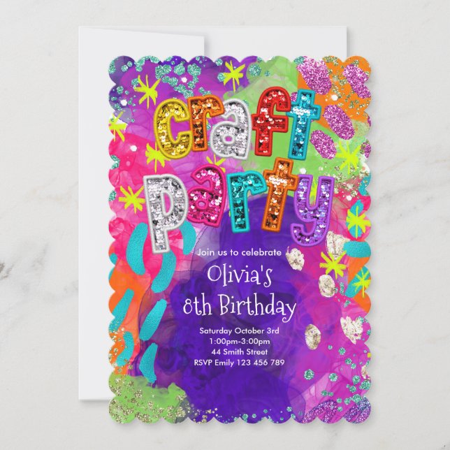 Invitación de Cumpleaños para Fiesta de Manualidad (Anverso)