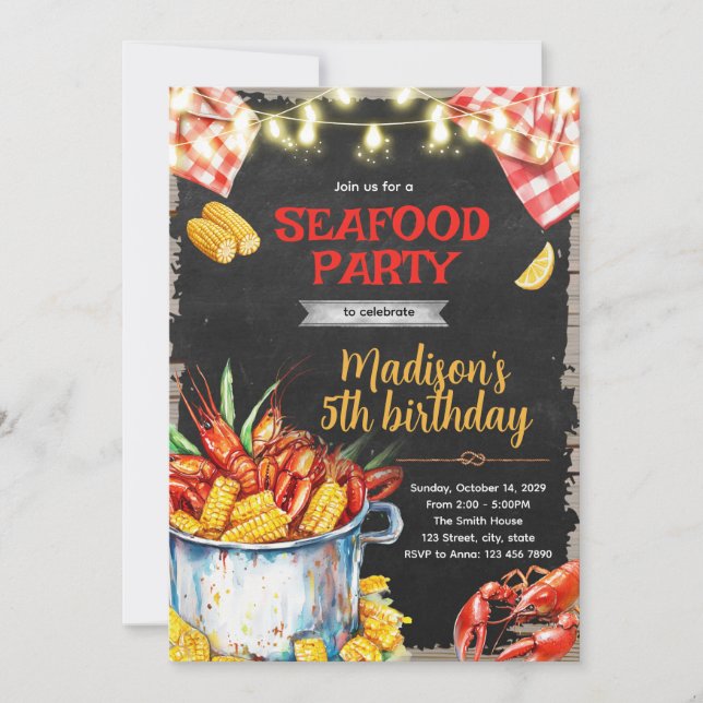 Invitación de cumpleaños para fiesta de mariscos h (Anverso)