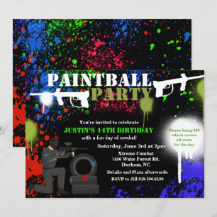 Invitación de cumpleaños para fiesta de paintball