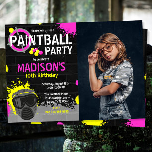 Invitación de cumpleaños para fiesta de paintball
