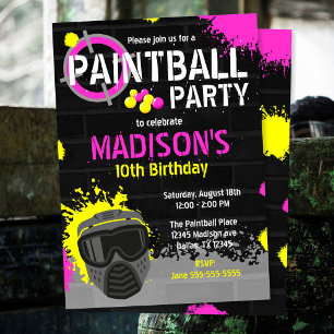 Invitación de cumpleaños para fiesta de paintball