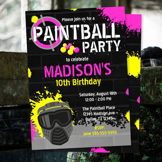 Invitación de cumpleaños para fiesta de paintball  (Subido por el creador)