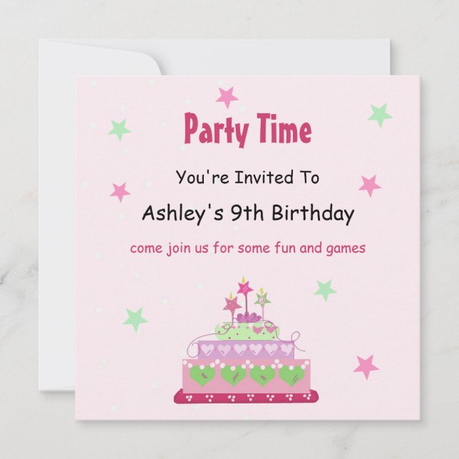 Invitación de cumpleaños para fiesta de pastel (Anverso)