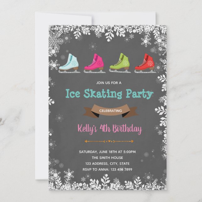 invitación de cumpleaños para fiesta de patinaje s (Anverso)