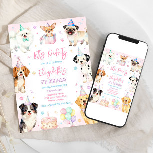Invitación de cumpleaños para fiesta de perro cach