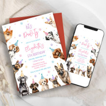 Invitación de cumpleaños para fiesta de perro cach