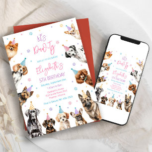 Invitación de cumpleaños para fiesta de perro cach