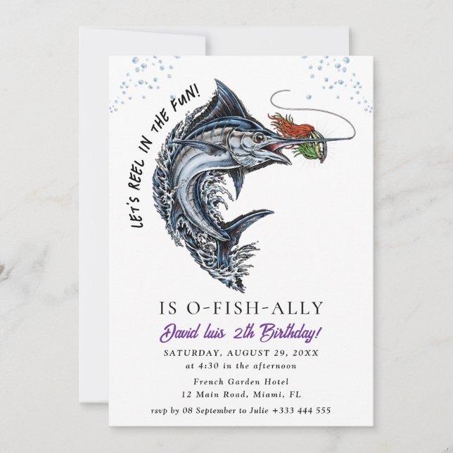 Invitación de cumpleaños para fiesta de pesca (Anverso)