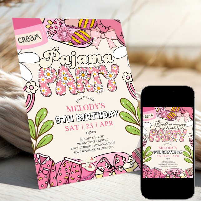 Invitación de cumpleaños para fiesta de pijamas co (Subido por el creador)
