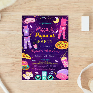 Invitación de cumpleaños para fiesta de pijamas co