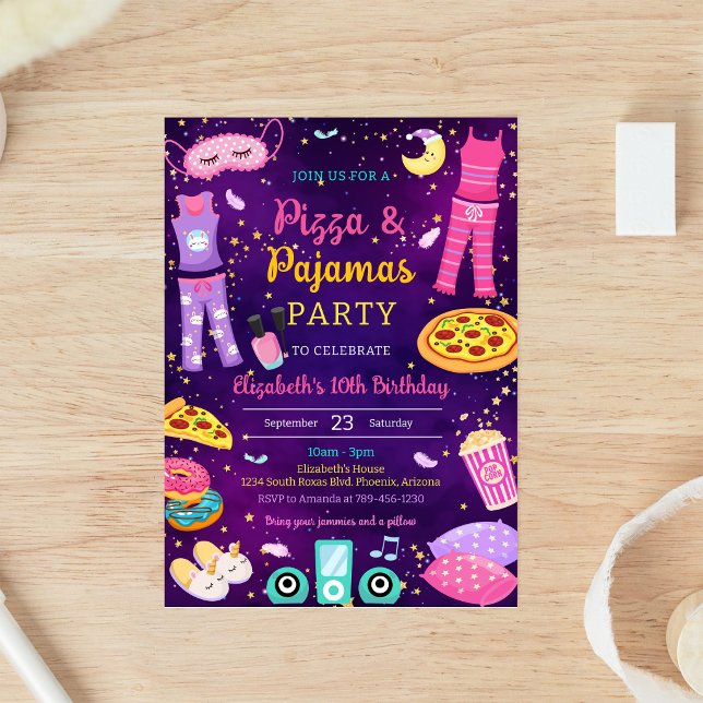 Invitación de cumpleaños para fiesta de pijamas co (Subido por el creador)