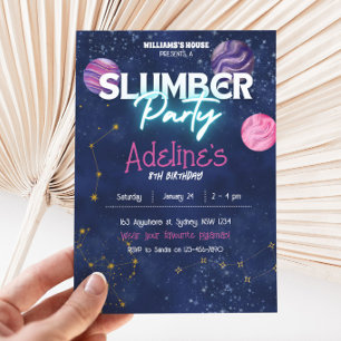 Invitación de cumpleaños para fiesta de pijamas en