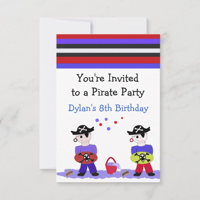 Invitación de cumpleaños para fiesta de pirata gen (Anverso)