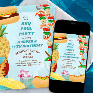 Invitación de cumpleaños para fiesta de piscina BB