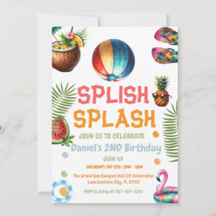 Invitación de cumpleaños para fiesta de piscina co